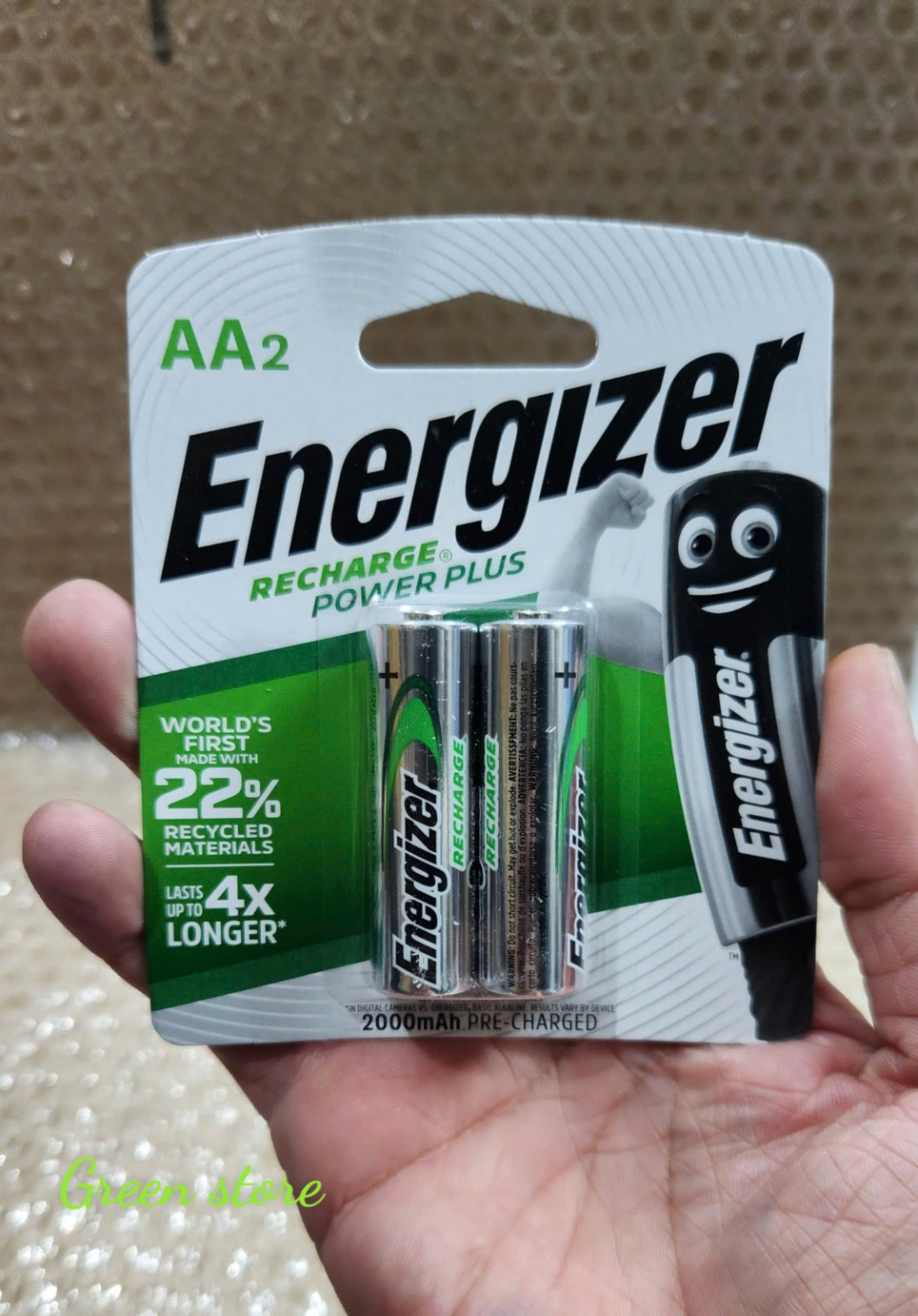 Vỉ 2 pin sạc AA 2000mAh 1.2V Energizer Recharge - Made in Japan