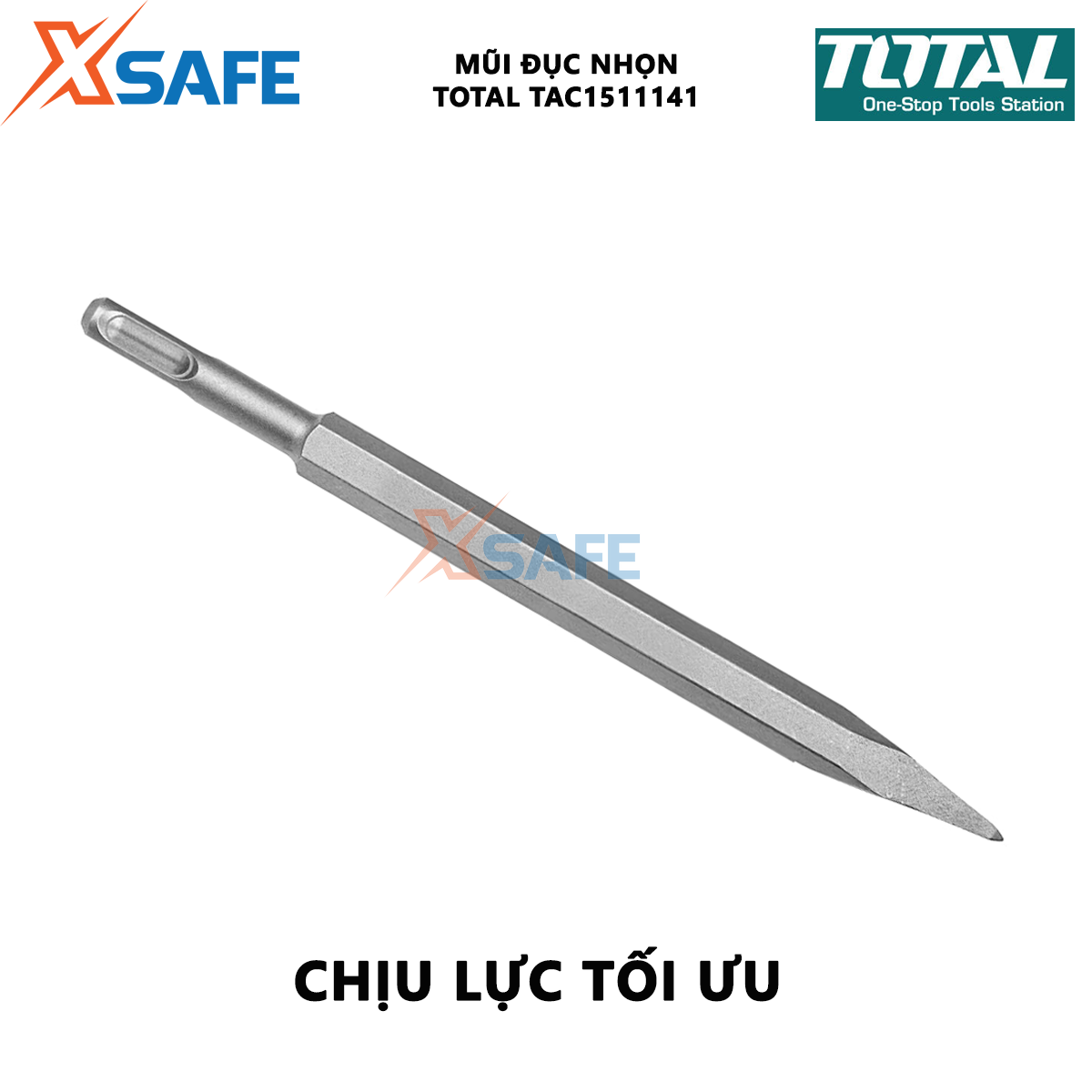 Mũi đục nhọn TOTAL TAC1511141 | mũi đục chiều dài 250mm đục, khoét các bề mặt cứng khác nhau như tường, bê tông