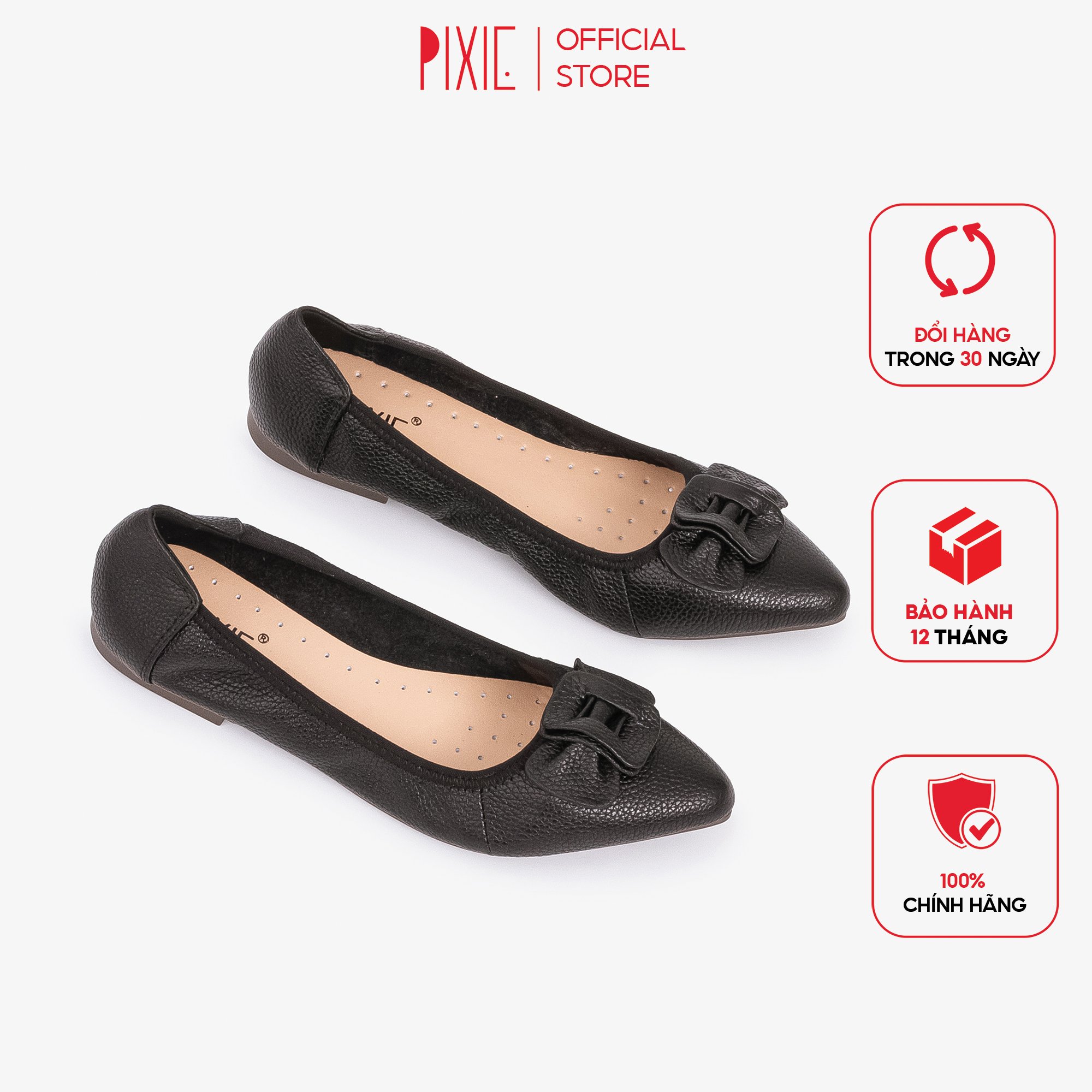 Giày Búp Bê Nữ Mũi Nhọn Gắn Nơ Pixie P126
