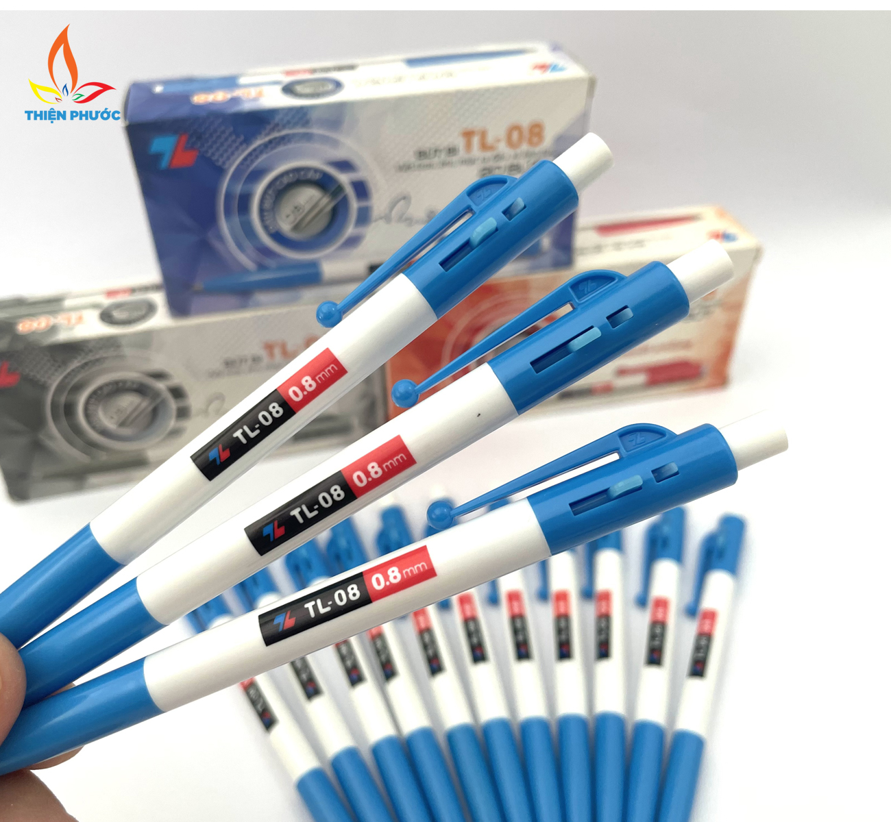 Bút bi Thiên Long xanh TL08 nhiều màu, đầu bút 0.8mm SUKADO