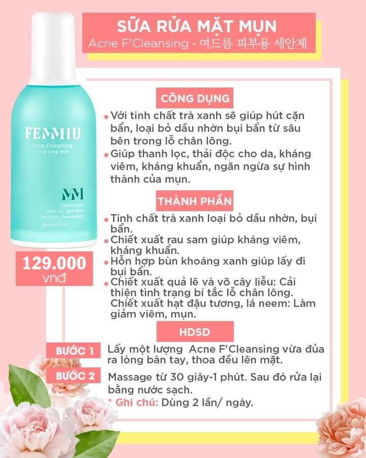 [Freeship][CHÍNH HÃNG] Sữa Rửa Mặt Cho Da Mụn Femmiu 80ml (Tặng Kèm Mặt Nạ)