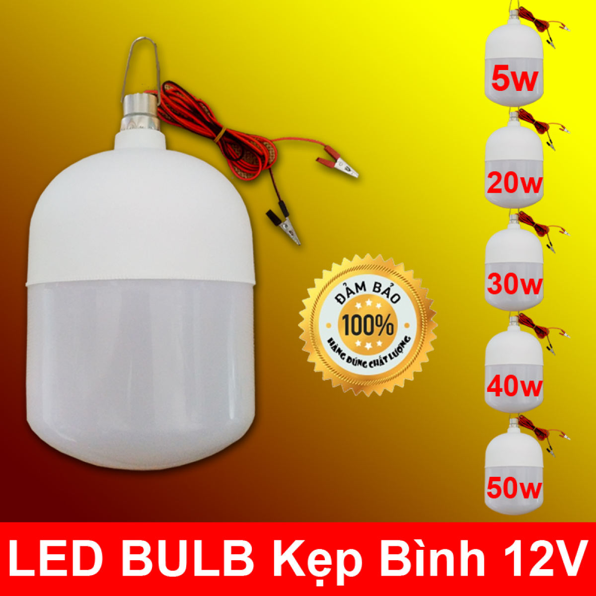 Bóng đèn LED 12v kẹp bình 20W Loại Tốt (BH 12 Tháng)