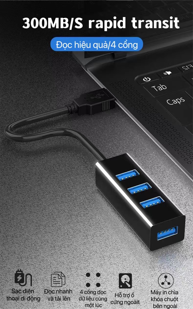 Bộ Chia Cổng USB 3.0 Tốc Độ Cao 5Gbps Có Đèn Led 4 Cổng Cắm Sạc Và Truyền Dữ Liệu hub chia cổng usb 3.0 cổng chia usb có đèn bộ cắm nhiều lỗ USB hub chia 1 cổng ra 4 cổng USB CuuLongstore 5Gbps
