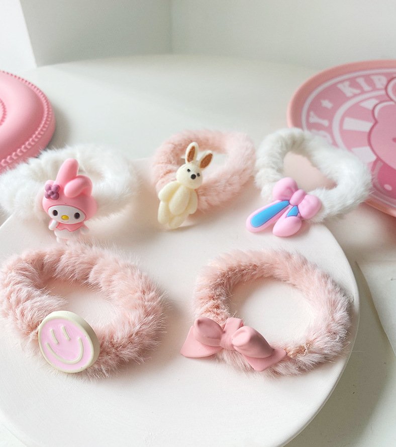 Set 5 Cột Tóc Lông Hình Thỏ. Set dây cột tốc dễ thương cho bé gái, bạn gái