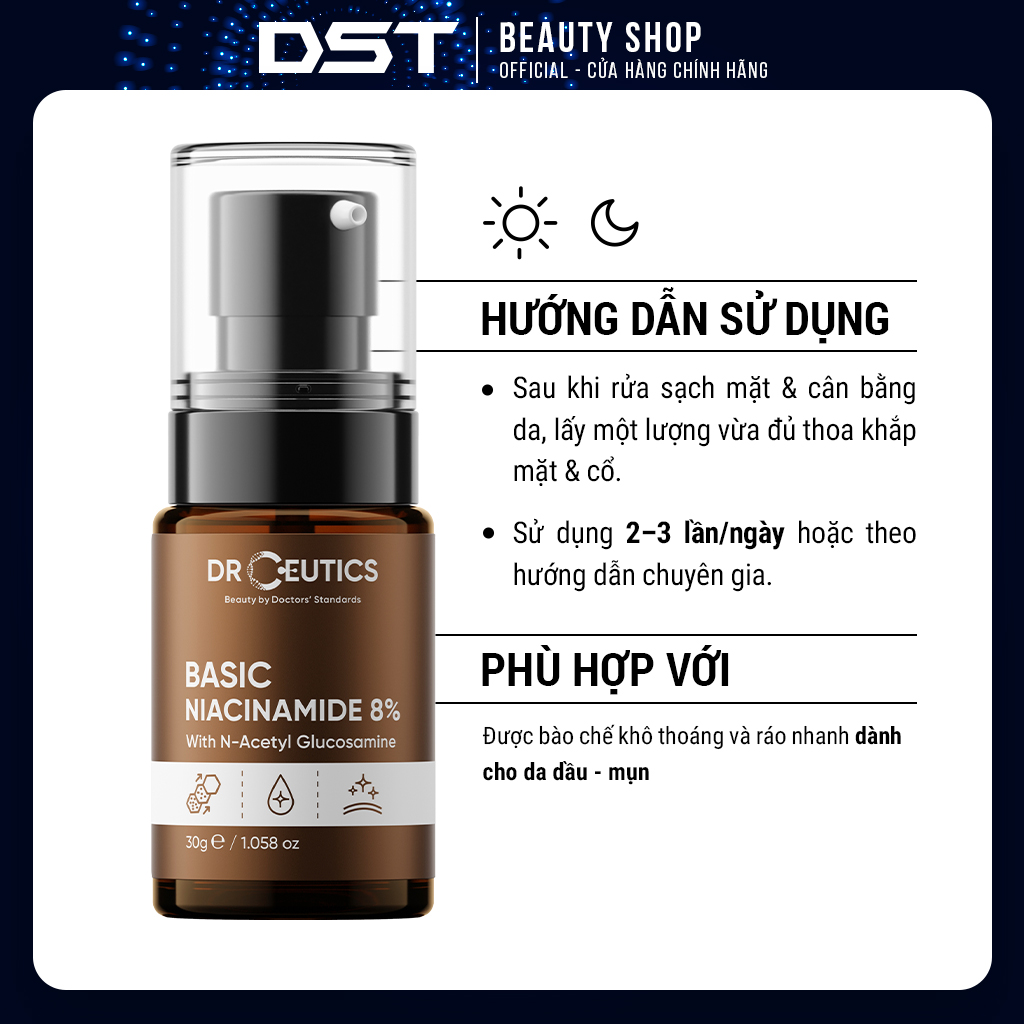 [Dược Sĩ Tiến] Tinh Chất Niacinamide Basic 8% DrCeutics Cho Da Dầu Mụn (30g)