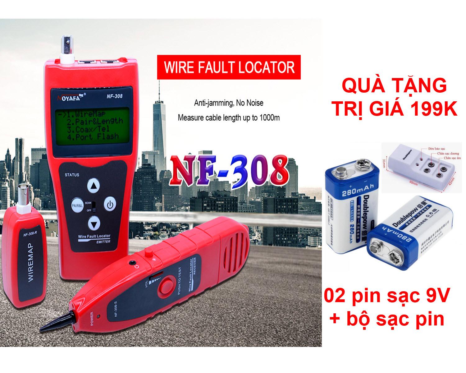Quà Tặng Kèm Đặc Biệt Trị Giá 199K - Máy test mạng NF-308 đo số mét cáp (Đỏ) + TẶNG 02 pin sạc 9V dung lượng cao kèm bộ sạc pin chuyên dụng