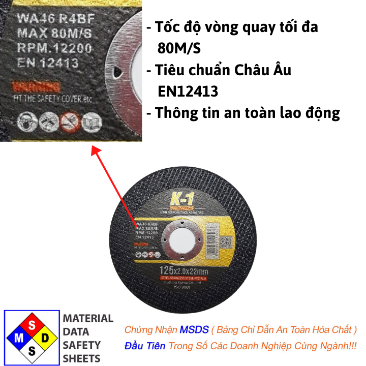 ĐÁ CẮT SẮT 125 | Đá cắt K1 đen 125 | Đá cắt sắt 1 tấc 2