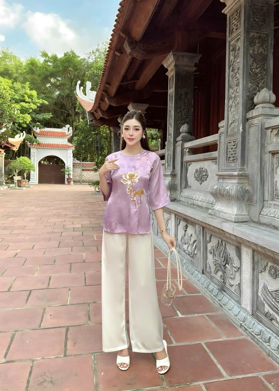 Đồ Lam Đi Chùa # Mẫu Cúc Ngọc Lụa Gấm # Quần Áo Nữ