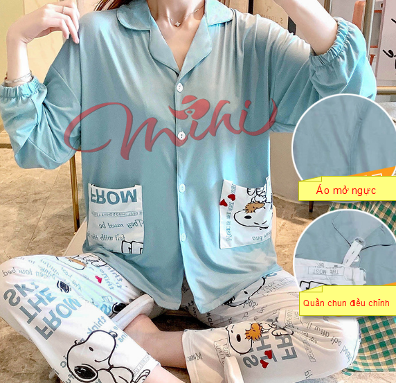 Bộ đồ bầu dài tay thiết kế thông minh mẹ bầu mặc bầu và sau sinh tiện lợi - đồ bộ bầu mặc nhà Pijama