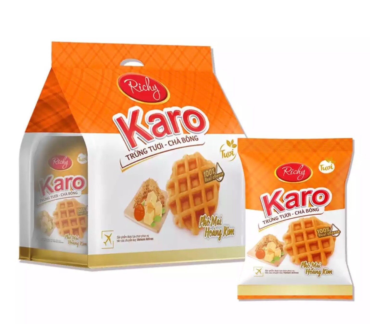 Bánh Trứng Tươi Chà Bông Phô Mai Hoàng Kim Karo Richy (Túi 6 gói)