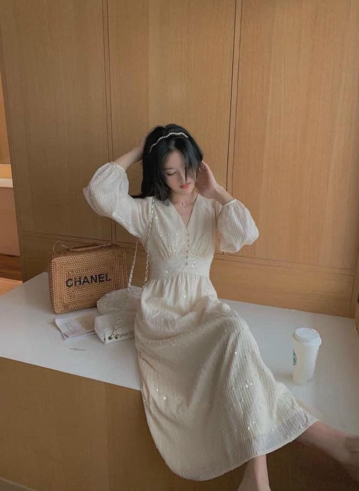 Váy tơ kim sa phối ngọc