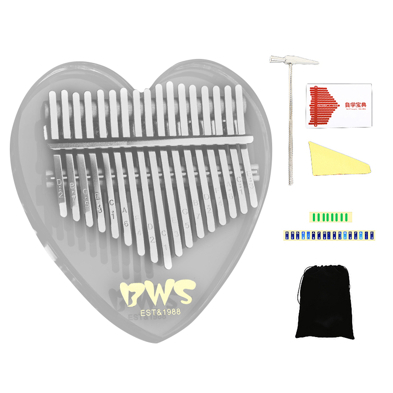 BWS EST&1988 17 Keys Kalimba Thumb Piano Transparent Acrylic Keyboard Instrument with Hammer for Beginners Children Girl Kids