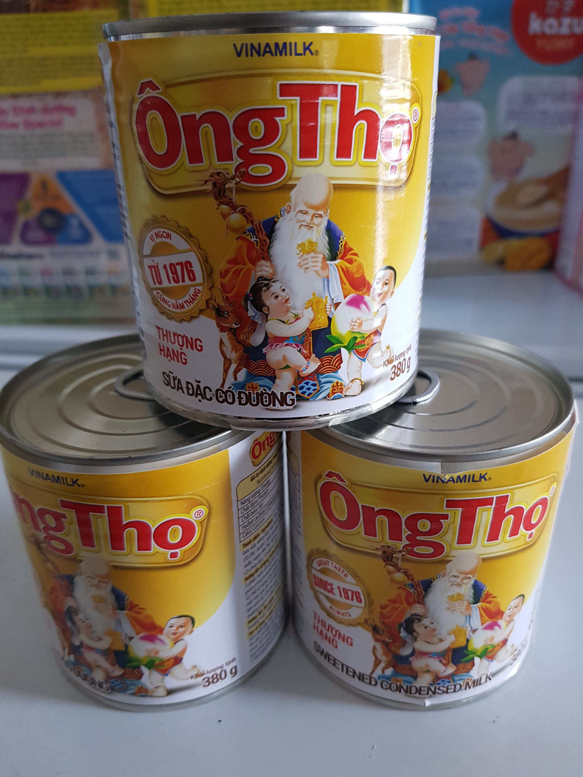 Sữa đặc có đường Ông Thọ thượng hạng trắng nhãn vàng hộp 380g (hộp thiếc nắp giật)