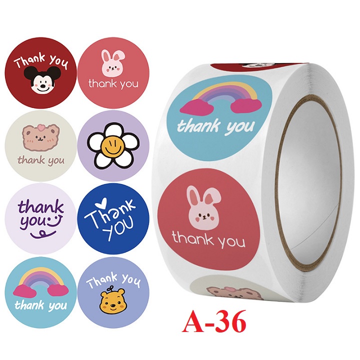 Cuộn 500 tem Sticker Thank You Dễ Thương 25mm BST A4