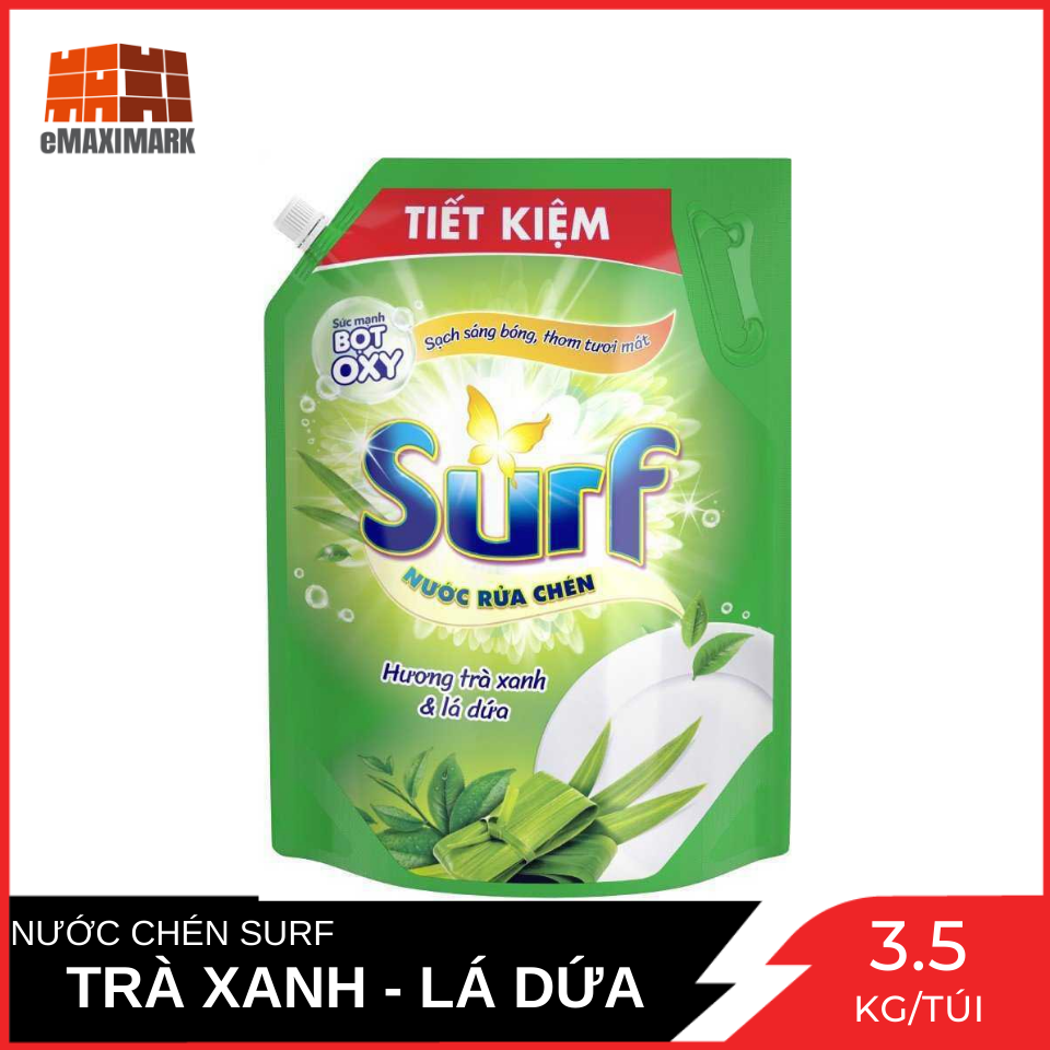 Nước rửa chén Surf Hương trà xanh và lá dứa Túi 3.5kg