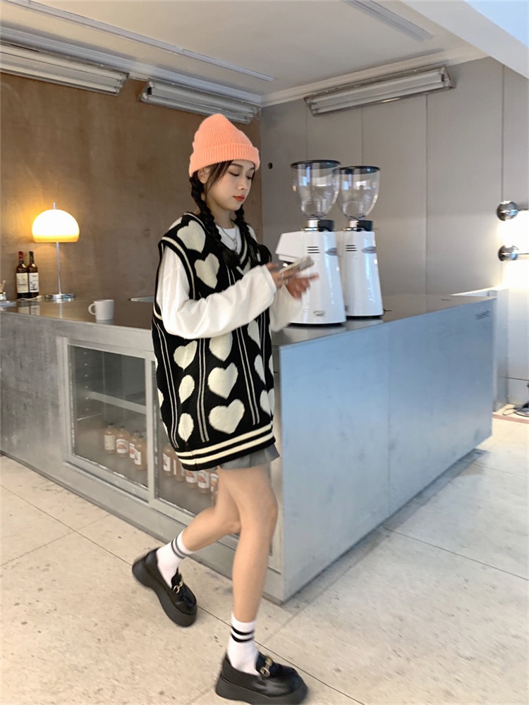 MS793 Áo gile len nữ trái tim form rộng Hàn Quốc