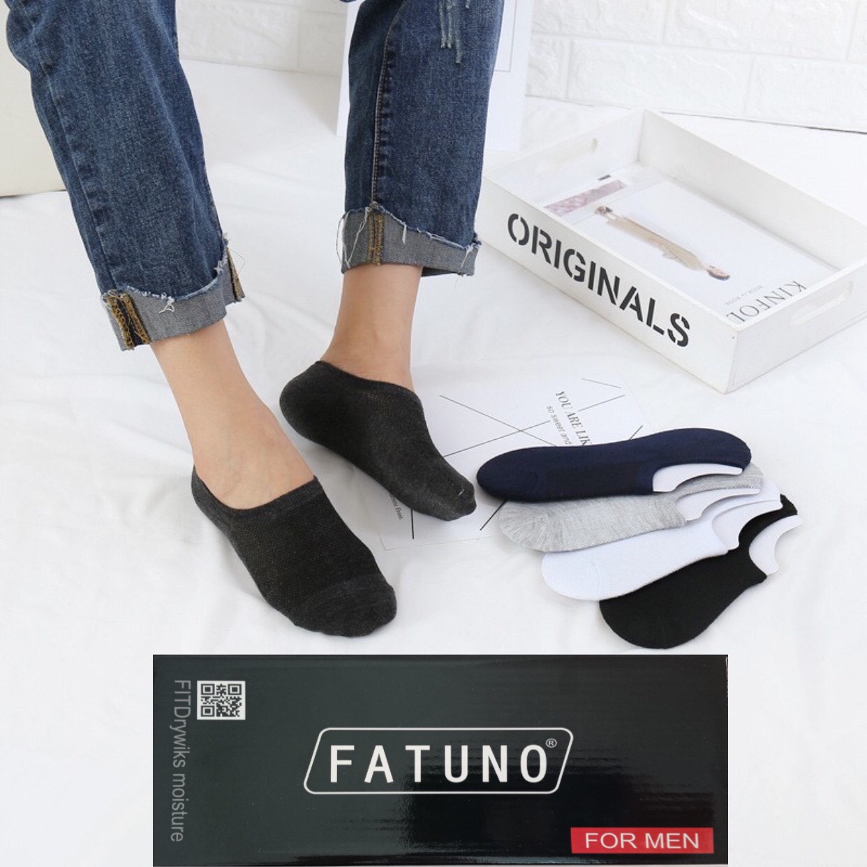 [CÓ HỘP SANG TRỌNG] HỘP 10 đôi tất vớ lười nam nữ FATUNO có miếng đệm gót chống tuột cao cấp