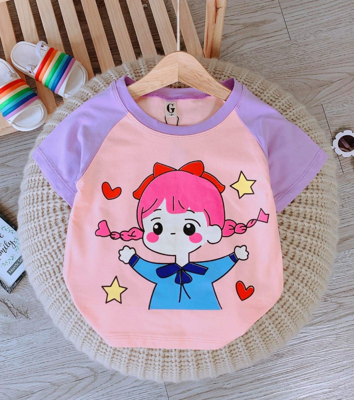 [Hoàn Tiền 6%] Lyvyshop - (Lô mới, cotton loại 1) Áo thun phối tay bé gái siêu dễ thương từ 09-28kg