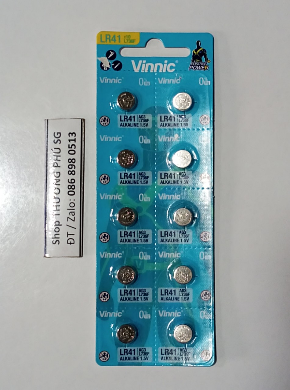 Pin Vinnic Alkaline L736F, LR41, 192, V3GA, AG3 - 1.5V / (Vĩ 10 Viên)
