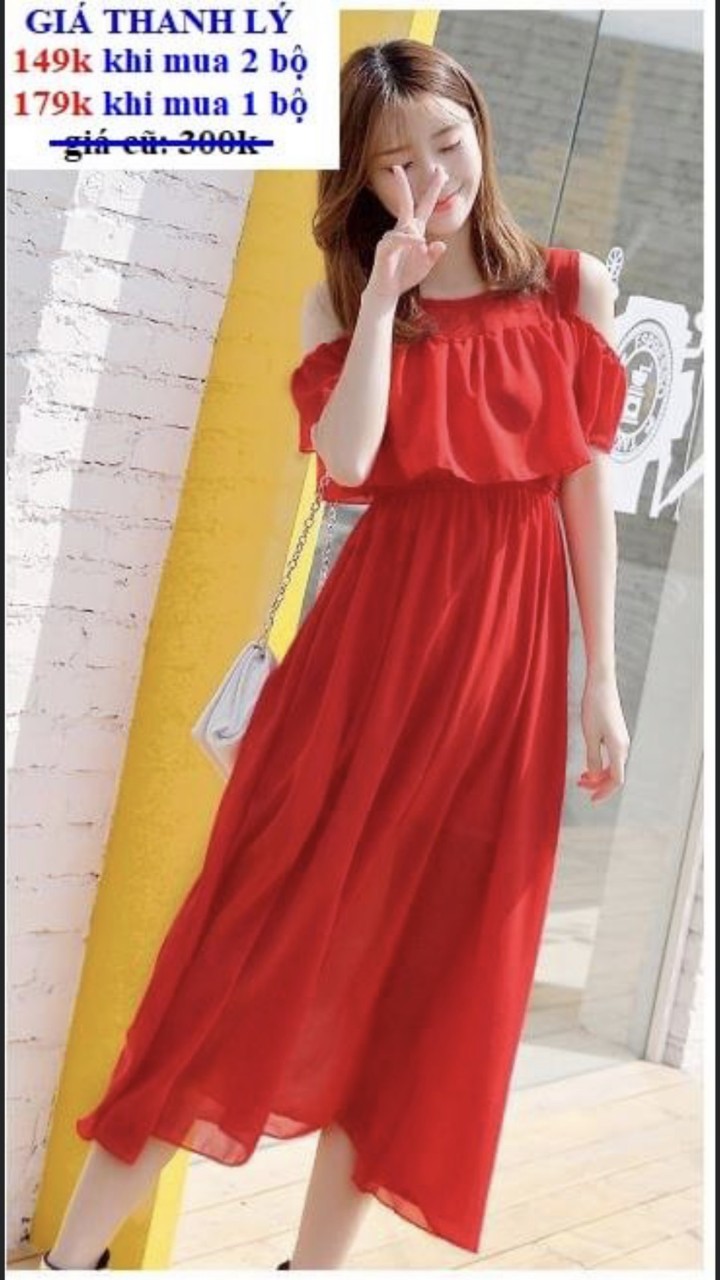 Maxi voan 2 lớp hở vai-QH