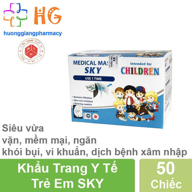 Khẩu Trang Y Tế Trẻ Em 4 Lớp Sky - Ngăn ngừa vi khuẩn xâm nhập, không gây kích ứng da, mềm mại, thoải mái khi sử dụng