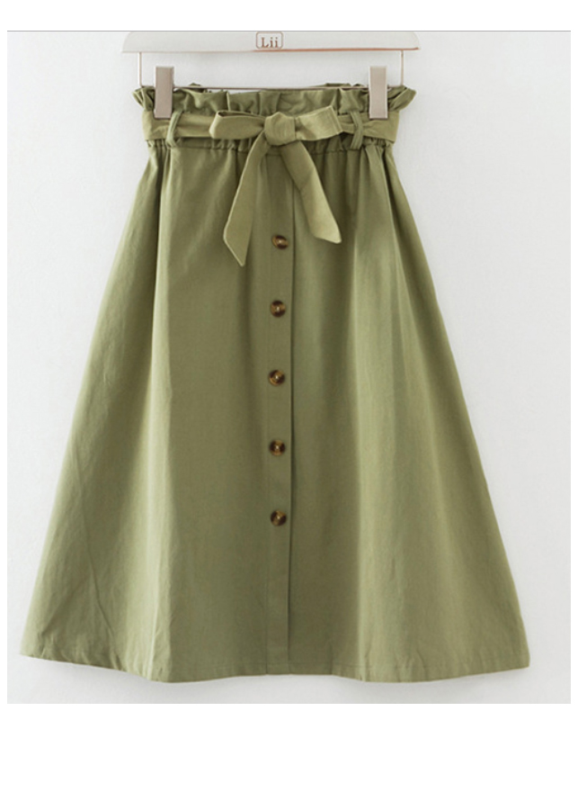 Chân váy nữ thời trang chữ A đính cúc kèm dây đai thắt nơ vải kaki cao cấp free size VAY05