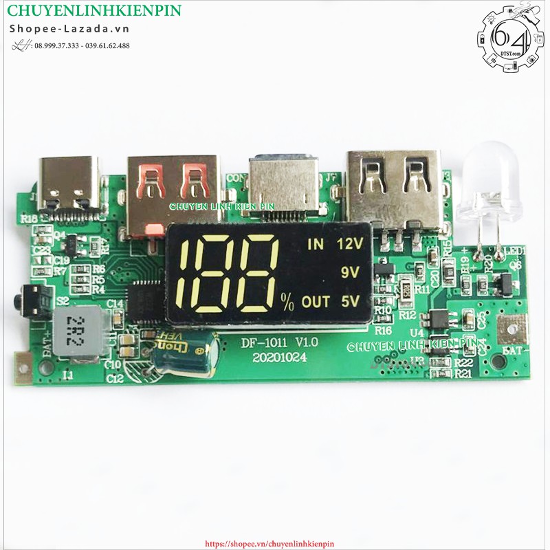 Mạch Sạc dự phòng D.I.Y cho box mica, Type C, Micro USB, Lightning,Sạc nhanh 3.0 ( BL64_236 )