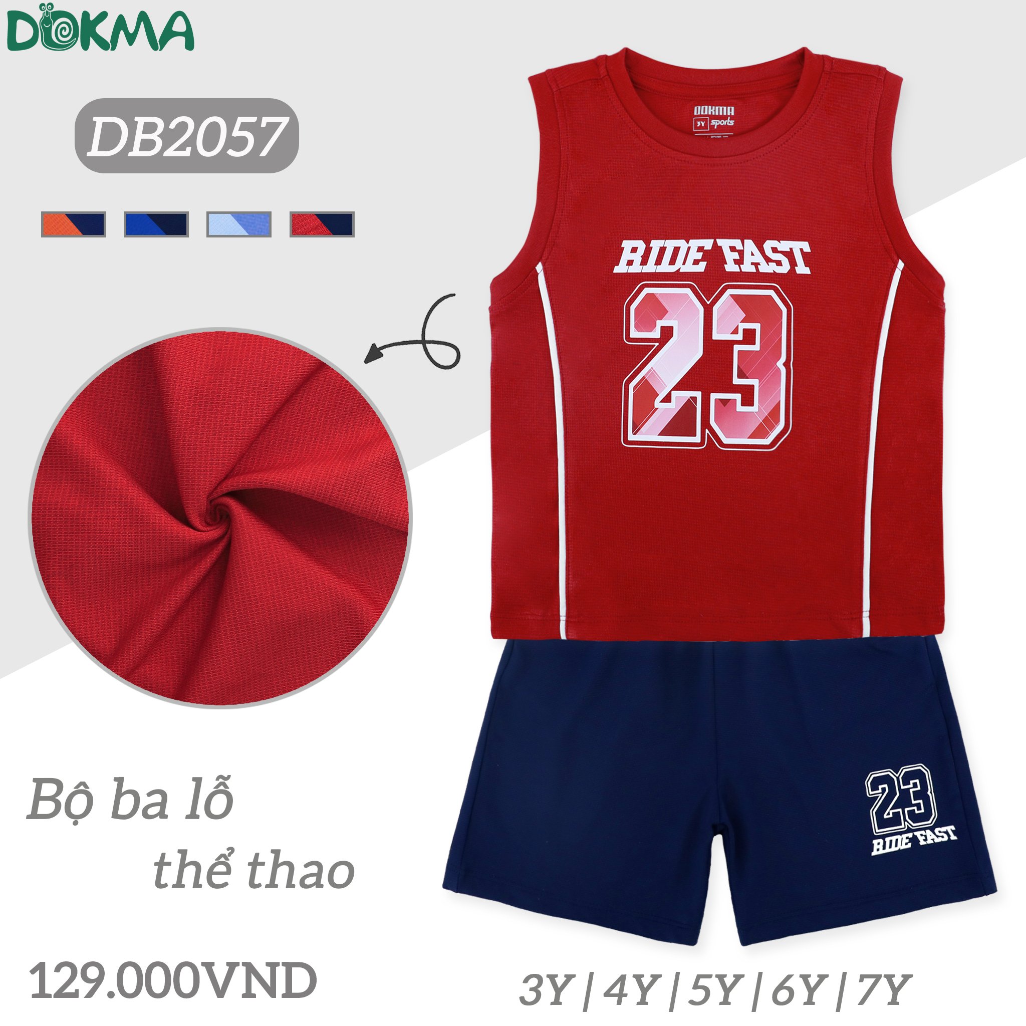 DB2057 Bộ ba lỗ sát nách thể thao bé trai Dokma