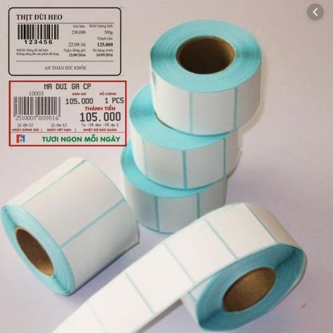 Hộp 5 cuộn giấy decal in tem cân, trà sữa, mã vạch, tem phụ 58x40 mm nhiệt.