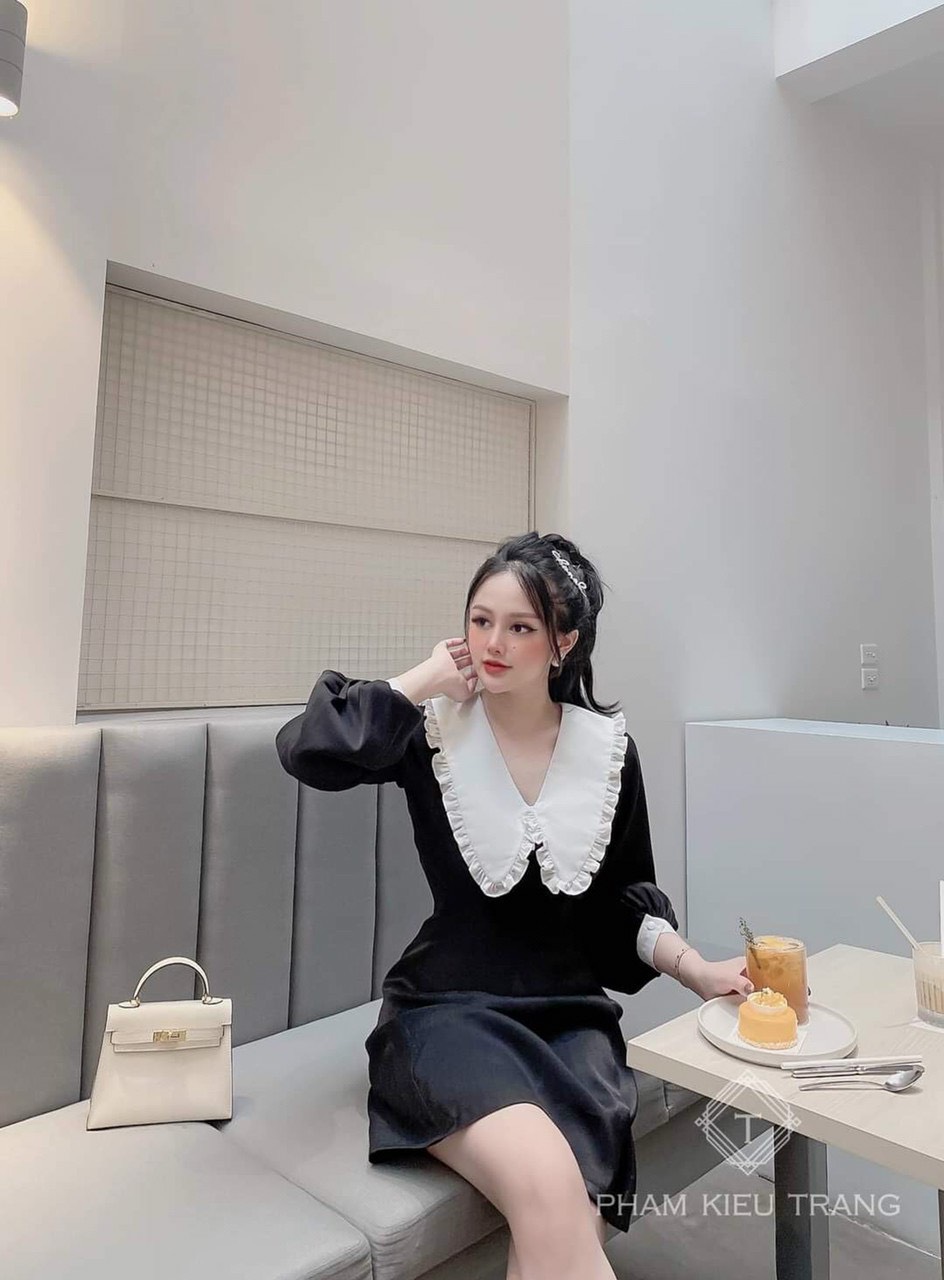 Đầm vintage cổ hoa bản bự thời trang Pháp TTSA0911