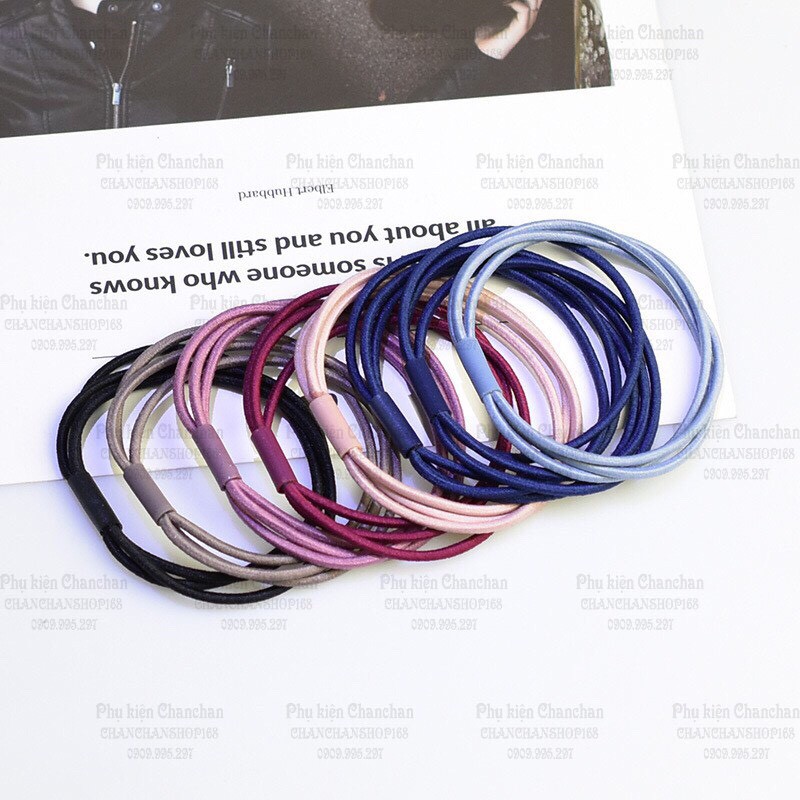 Set 10 dây buộc tóc, chun buộc tóc 3 sợi nhiều mầu siêu bền