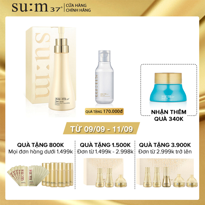 [Tặng Nước tẩy trang 100ml] Sữa rửa mặt dạng gel Su:m37 Skin Saver Essential Cleansing Foam 250ml giá rẻ