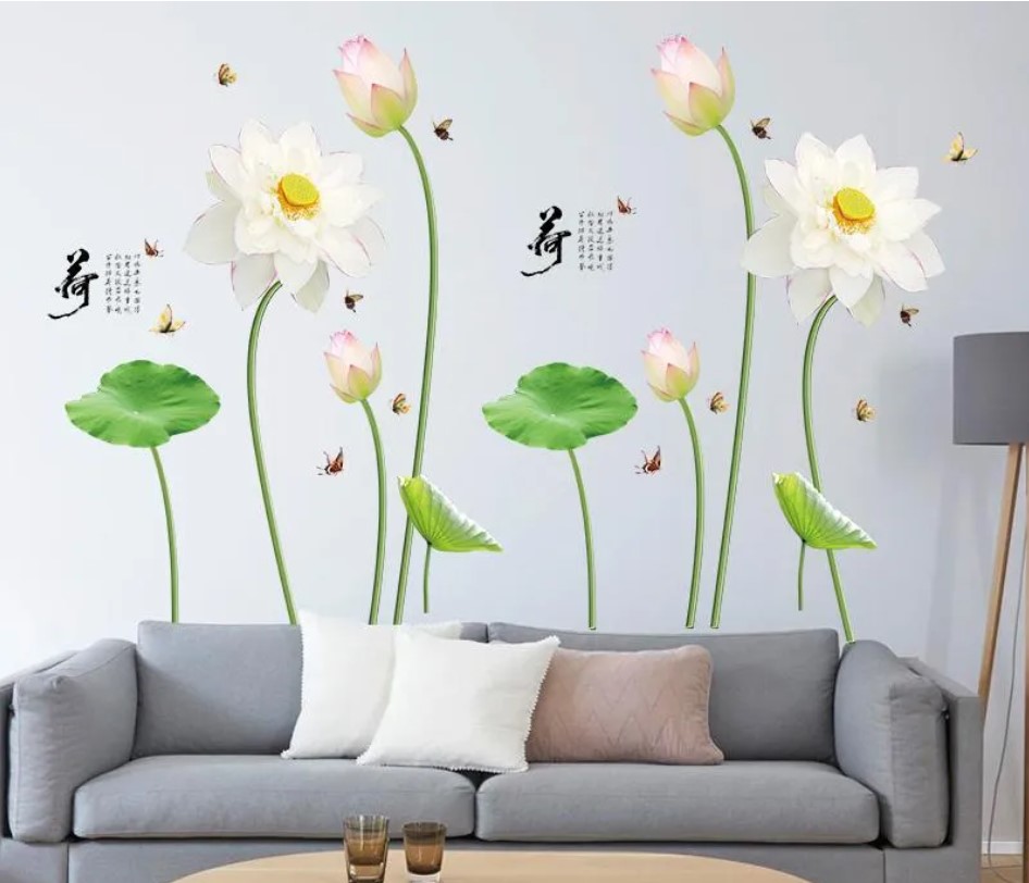 Sticker Tranh Dán Tường,  Decal dán tường kết hợp Sen Trắng SK9272 + SK9272