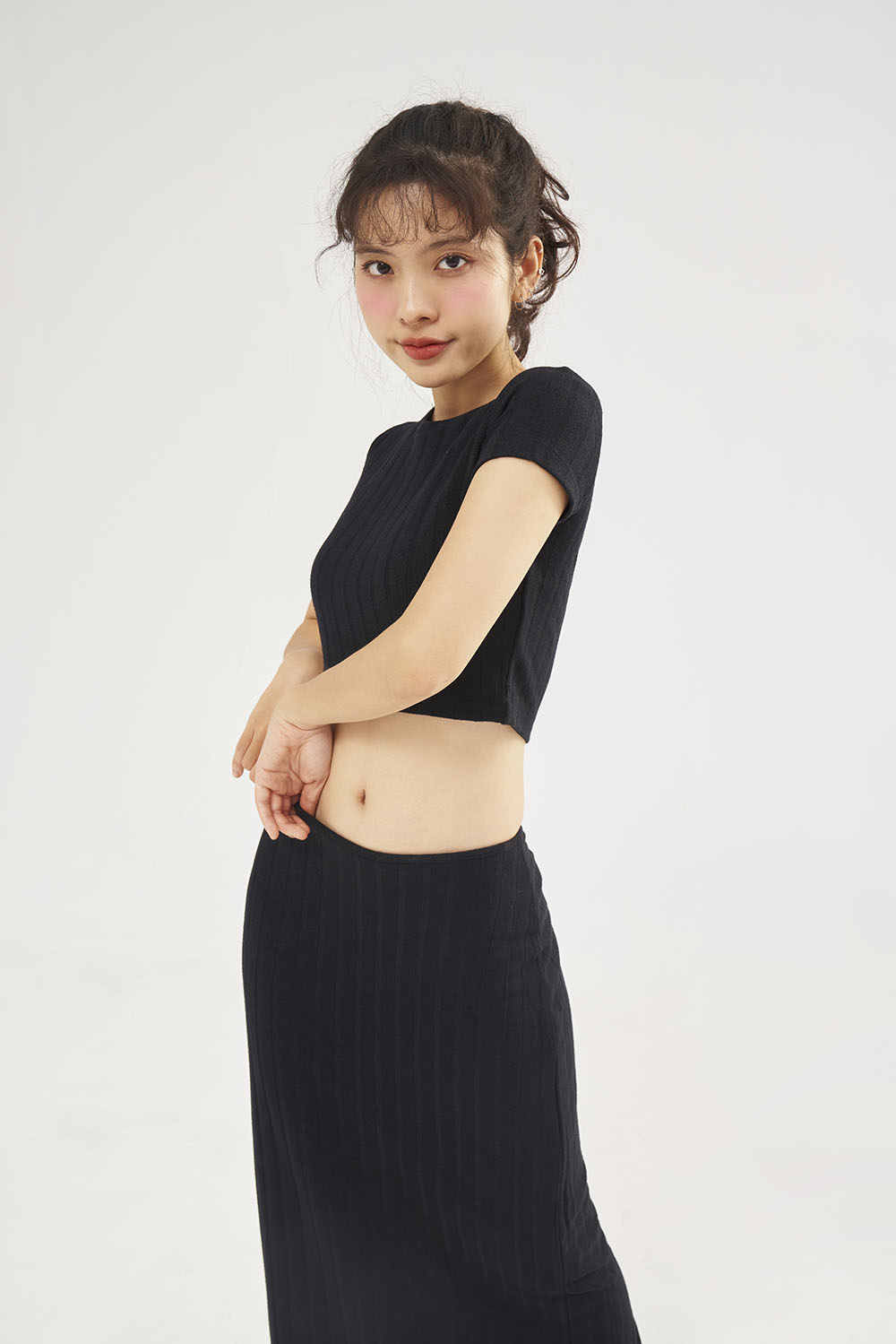 DOTTIE - Váy midi vải thun gân S0137