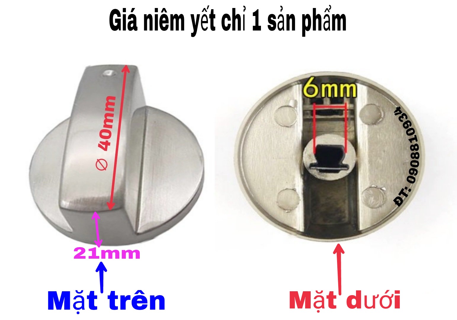 NÚM (NÚT) VẶN CỐT THẲNG LỖ 6MM BẾP GAS ÂM CANZY