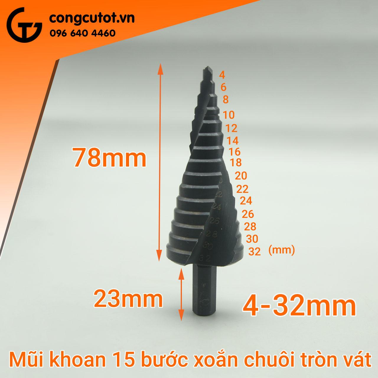 Mũi khoan bước tháp thẩm nitơ chuôi tròn vát