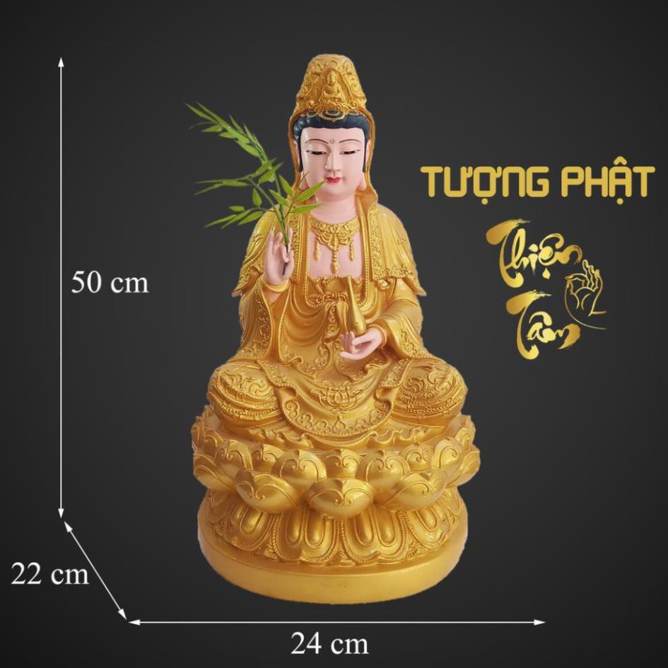 Tượng quan âm bồ tát cao 50cm – ngồi – màu vàng 027vn-qta - tuong quan am bo tat