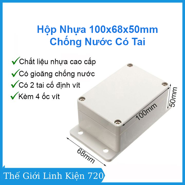 Hộp nhựa đựng linh kiện điện tử 100x68x50mm nhựa cao cấp, chống nước có tai, chịu va đập tốt giúp bảo vệ mạch điện tử
