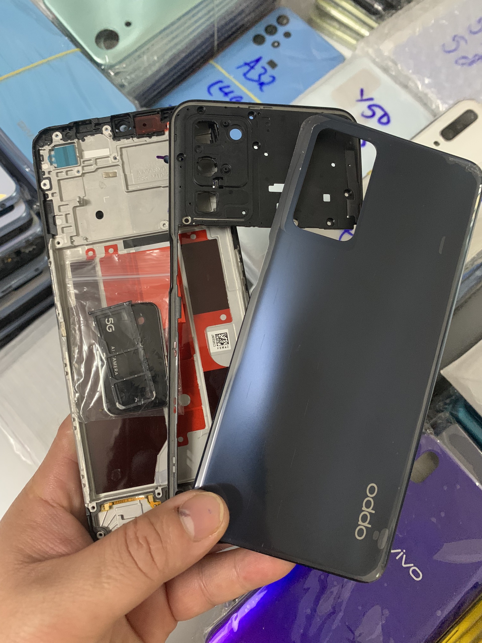 Full Bộ xương vỏ oppo A55 bản 5G kèm khay sim. kính cam / Bộ xương vỏ điện thoại vivo Y66
