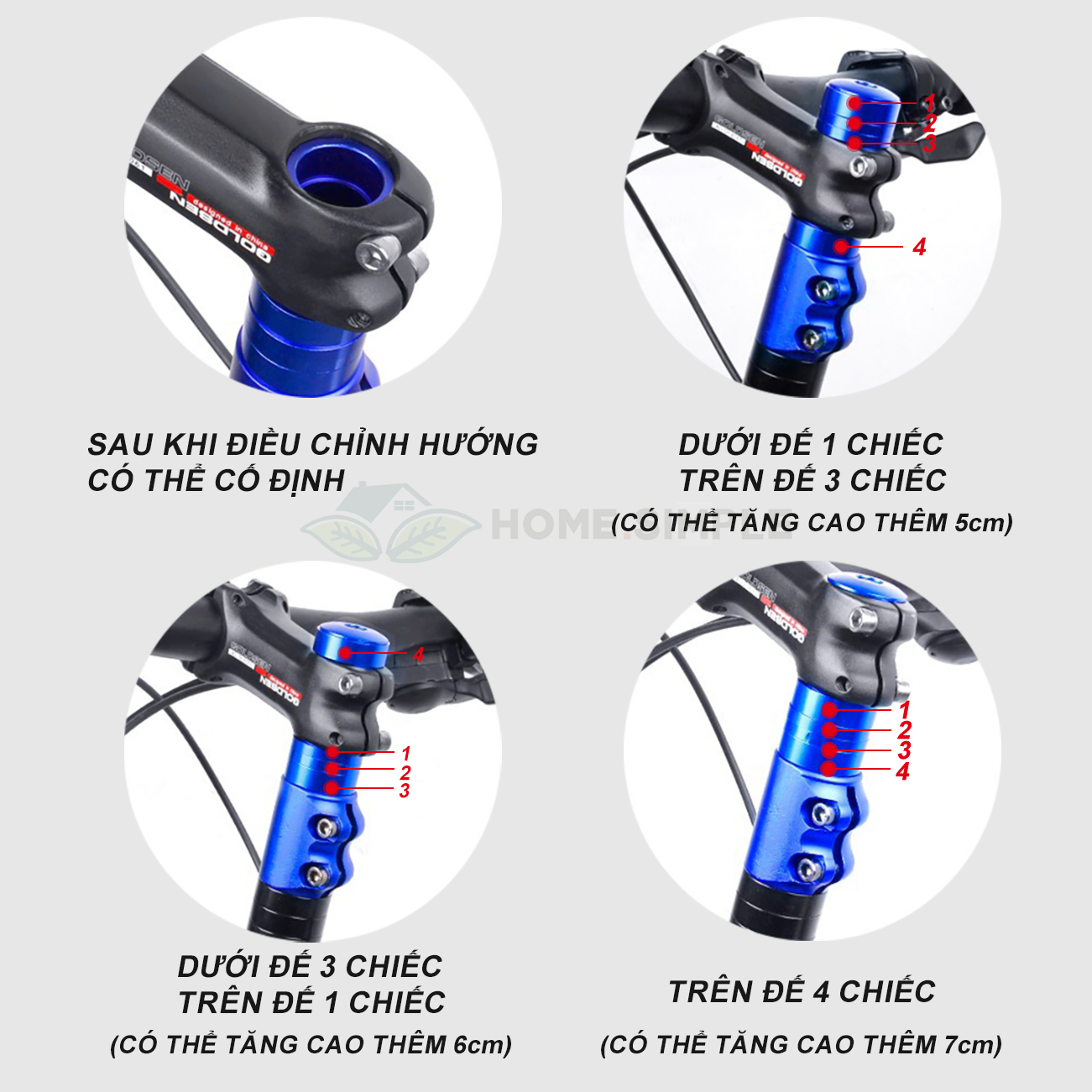 Phụ Kiện Nâng Tay Lái Xe Đạp Hợp kim nhôm Bộ nối tăng chiều cao ghi đông dễ dàng lắp đặt an toàn và bền