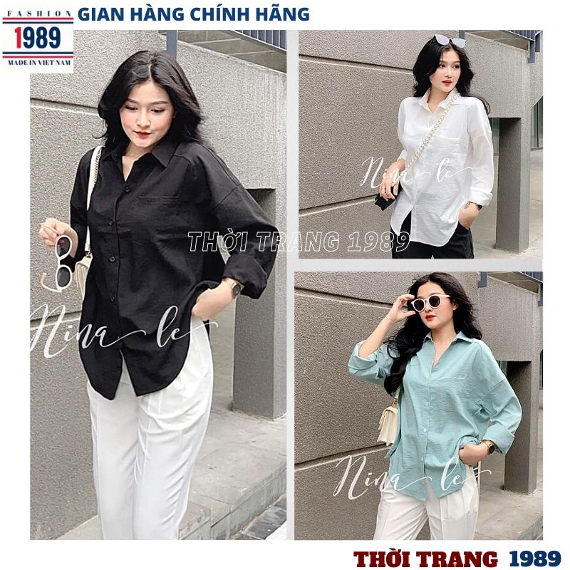 Áo somi nữ hàn quốc -unisex tay dài 5 mầu túi hộp somi công sở ,kiểu dáng hiện đại trẻ chung năng động , đi học đi làm đi chơi đều đẹp ,phom to rộng nam nữ đều mặc được ,áo somi trắng ,thời trang 1989