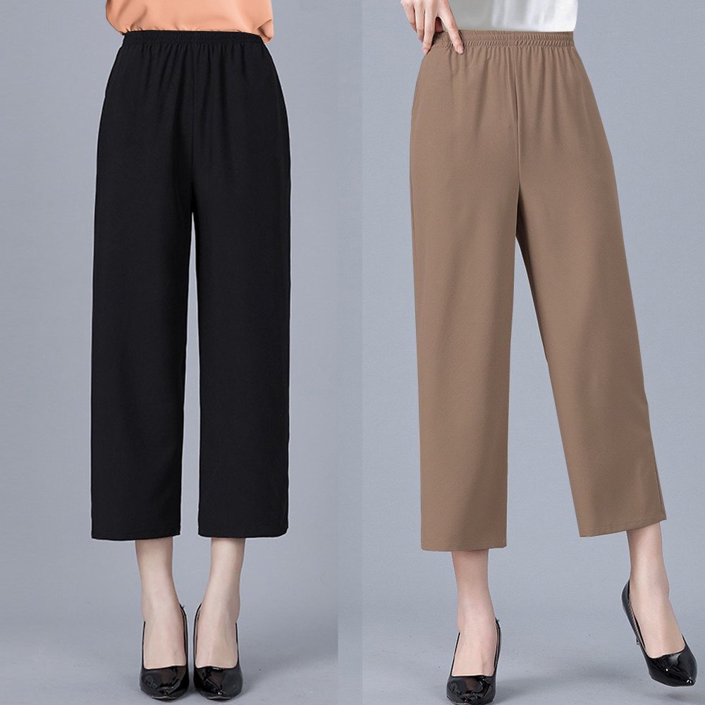 GOTI - Quần Lững Nữ Trung Niên Cao Cấp Kiểu Lưng Thun Co Giãn Nhẹ Nhiều Size Nhiều Màu Đen 3Q39
