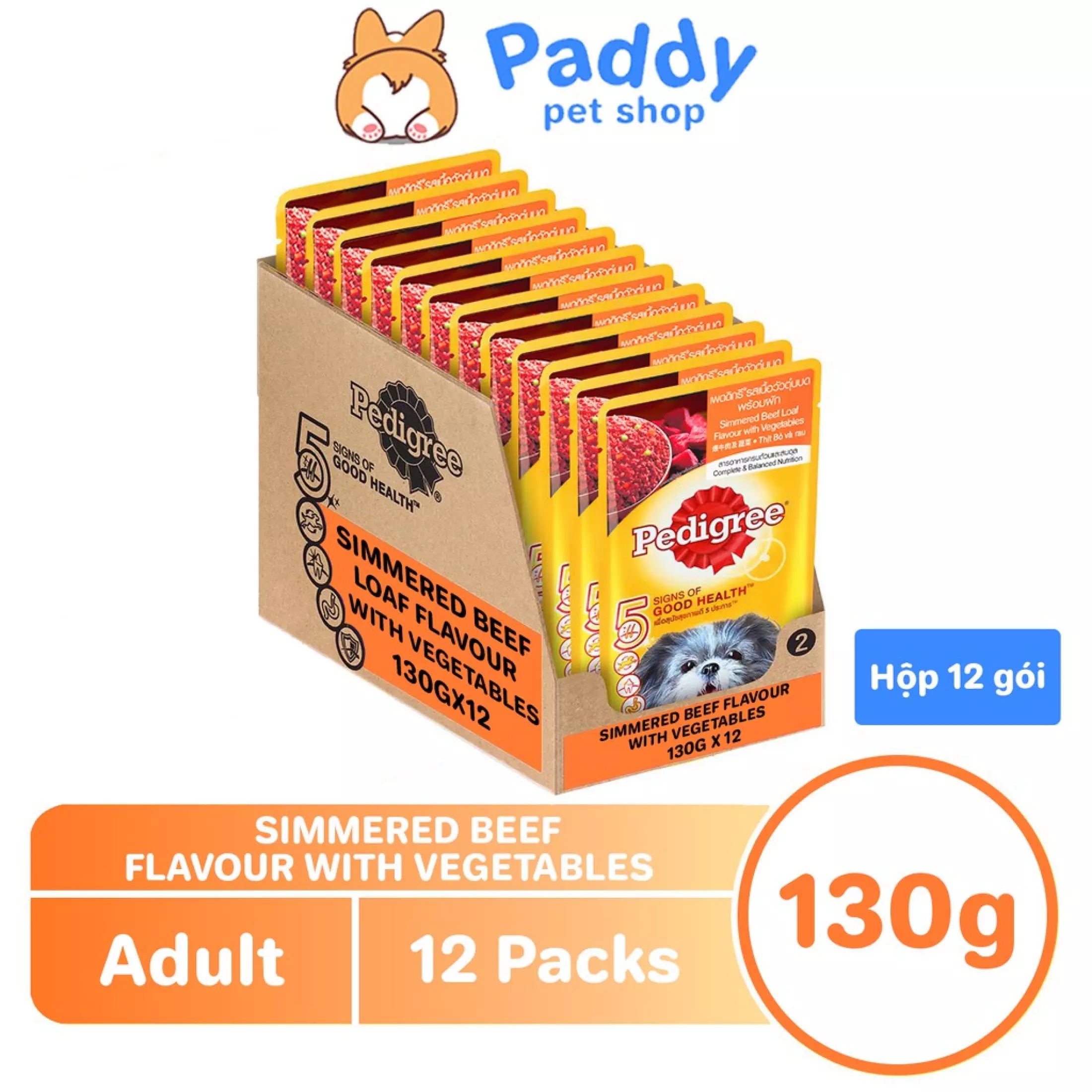 [Hộp 12 Gói] Pate Pedigree Chó Trưởng Thành - Bò & Rau Củ 130g