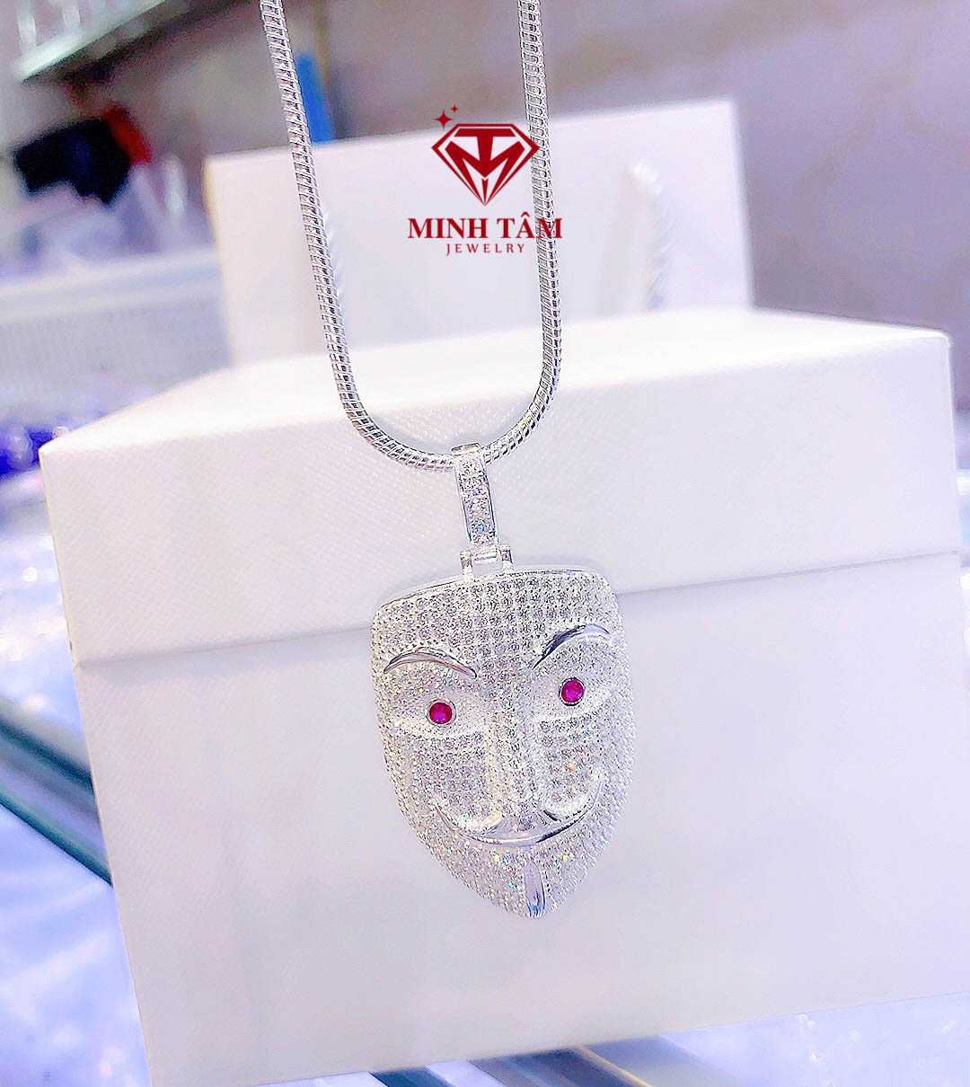 Mặt dây chuyền bạc nam mặt Hacker bạc ta gắn đá-Minh Tâm Jewelry