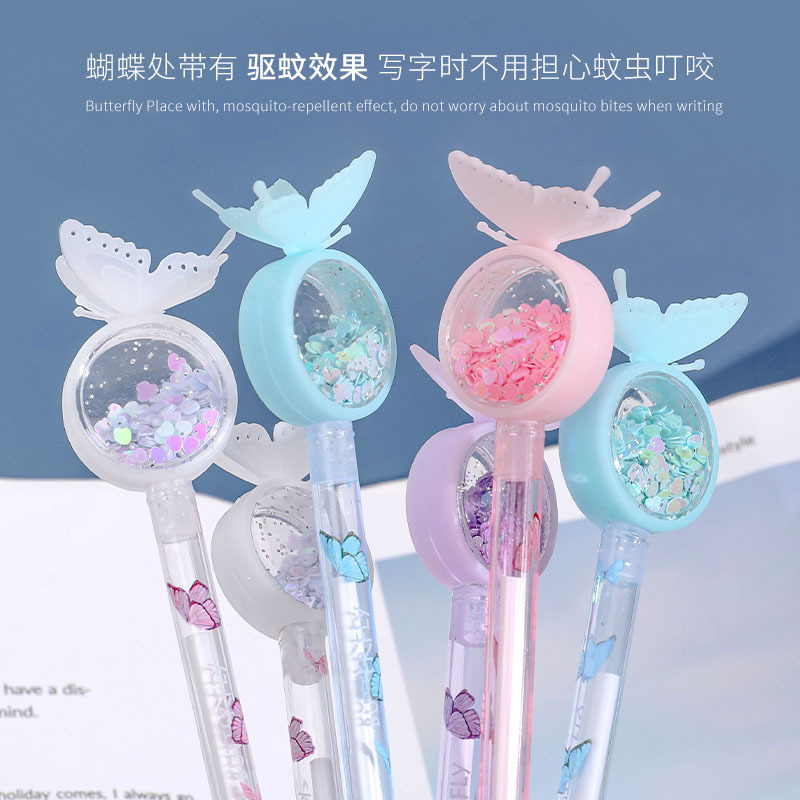 Sét 2 bút cánh bướm lấp lánh kim sa độc đáo (mực đen)