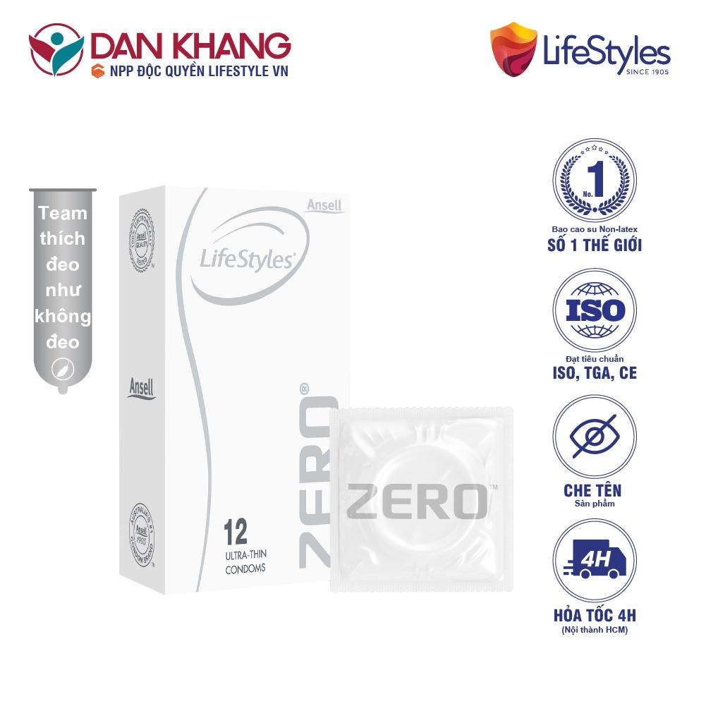 Bao cao su lifestyles zero cao cấp siêu mỏng tuyệt đối, dẻo dai - hộp 12 bao