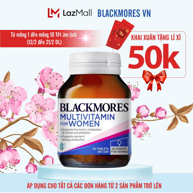 Blackmores Womens Vitality Multi 50v - Vitamin tổng hợp dành cho phụ nữ, tăng cường sức đề kháng toàn diện Blackmore Úc cao cấp