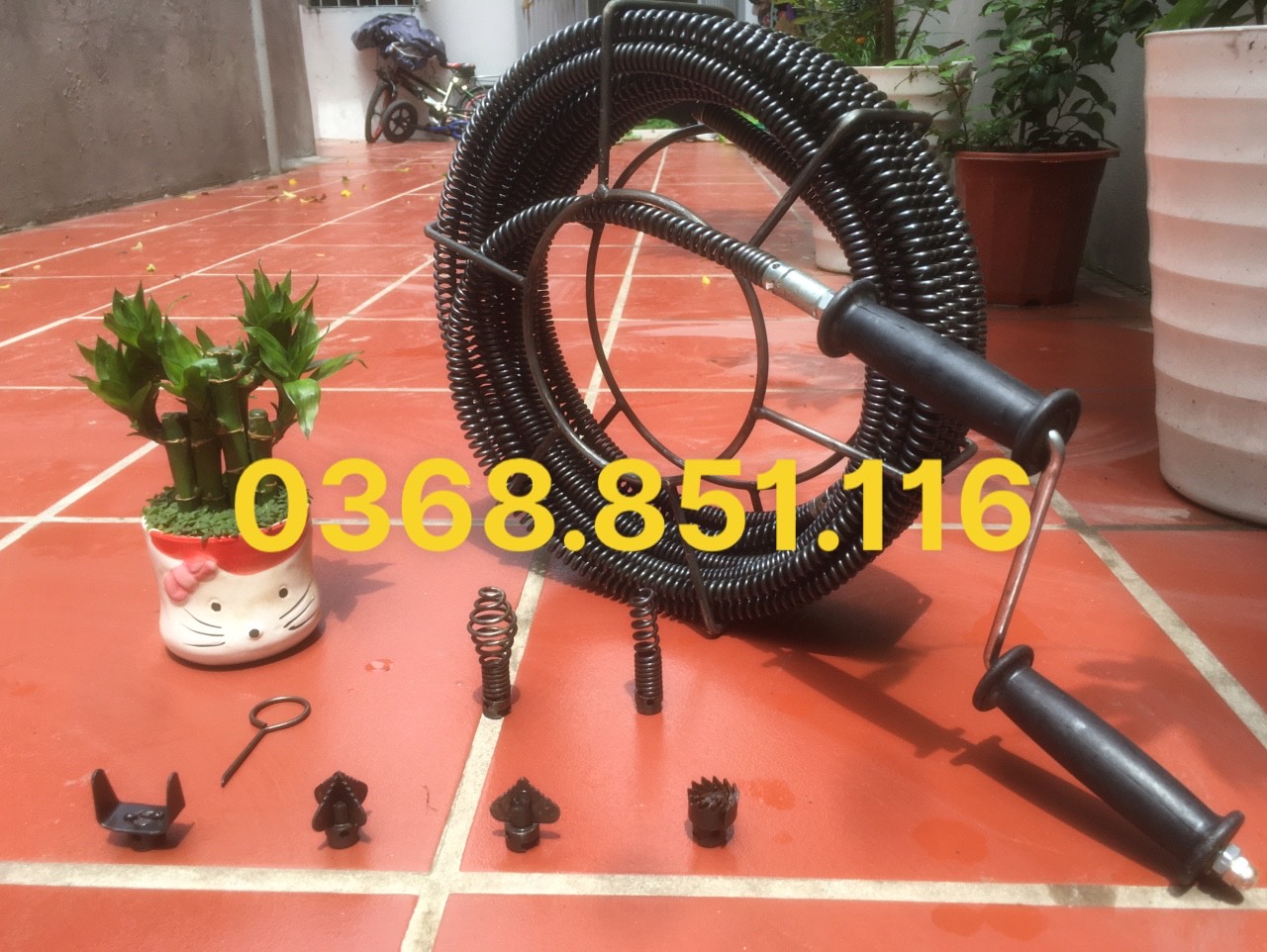 Dây thông cống LÒ XO 3M ( 3M + 6 đầu thông + tay quay......)