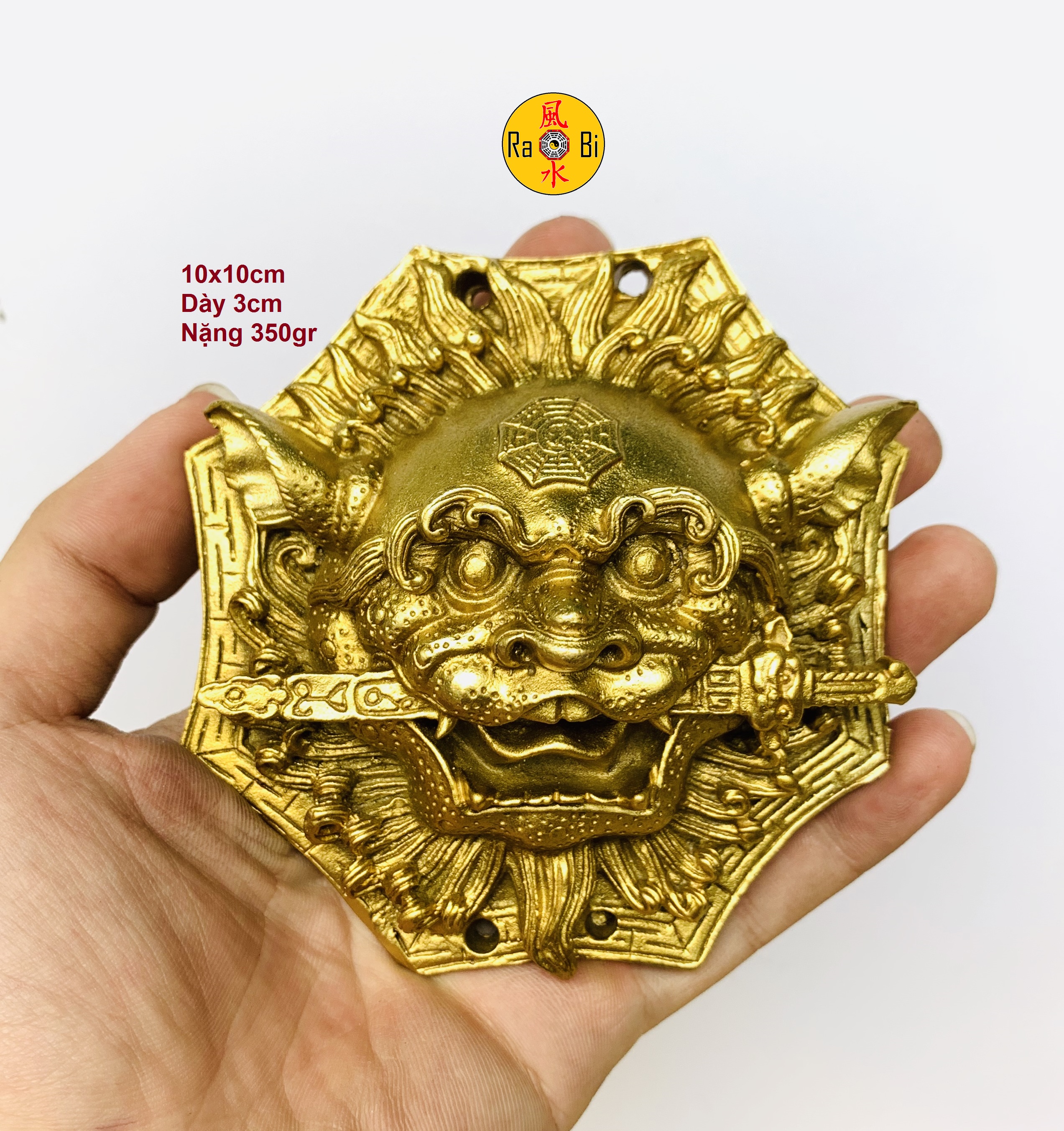 Hổ Phù 10cm - Mặt Sư Tử Trừng Mắt Ngậm Kiếm - Tượng Đồng Phong Thủy