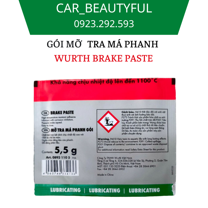 COMBO 10 GÓI MỠ TRA MÁ PHANH WURTH BRAKE PASTE